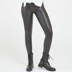 SPANX black Faux Leather Moto Leggings